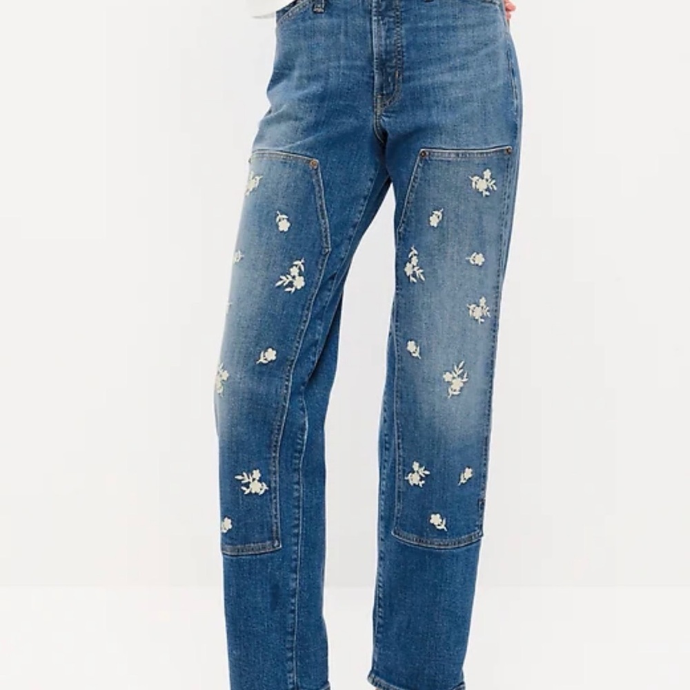 Old Navy size 12 floral embroidered High-Waisted OG Loose Jeans NWOT
